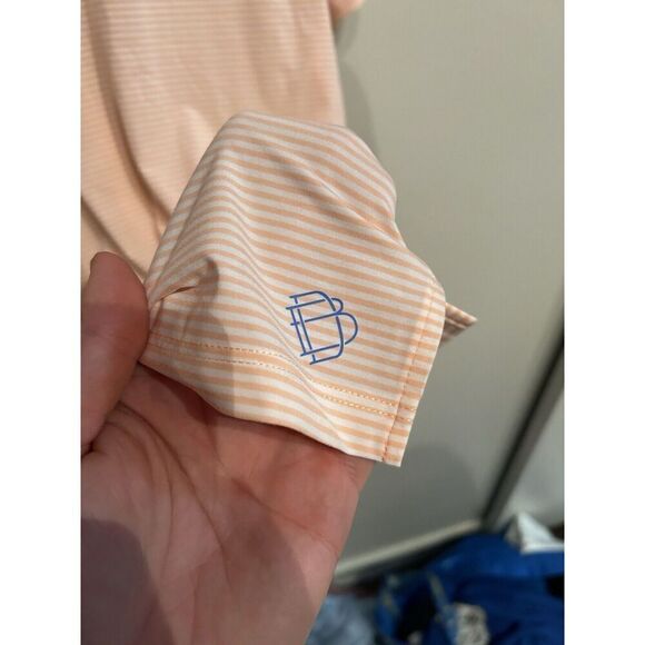 B. Draddy Sport Mens Small Golf Polo Shirt Orange Peach Striped - Picture 6 of 6